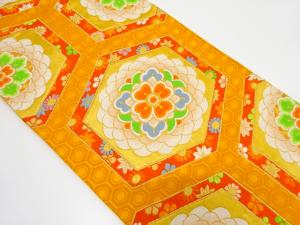 アンティーク　亀甲に華紋織り出し袋帯（着用可）